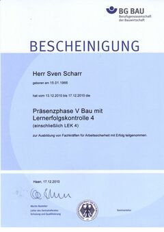 Fachkraft für Arbeitssicherheit BG Bau